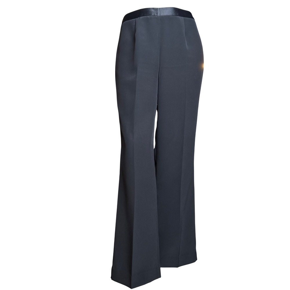 Cleo Petites Dress Pant Black Wide Leg Mid Rise Satin Waistband Quiet Luxury 8P